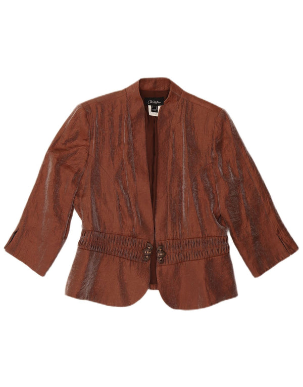 vintage Femme 3/4 Manches Blazer Veste UK 10 Petite Rayonne Brune
