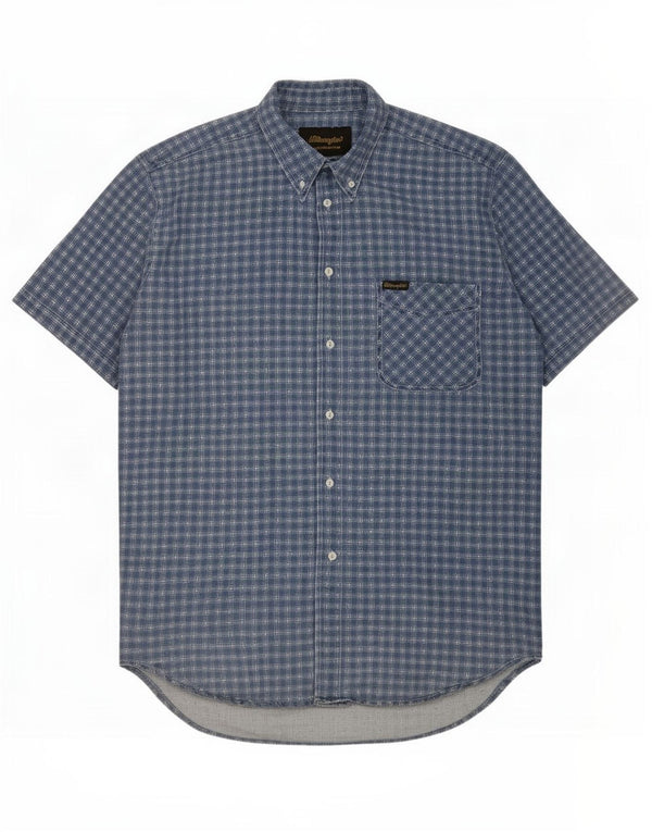 Wrangler Chemise à manches courtes pour homme XL en coton à carreaux bleus