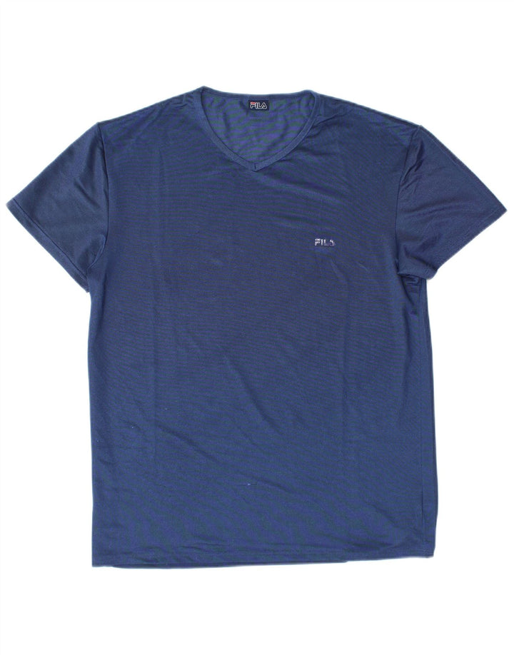FILA Femme T-Shirt Top UK 14 Large Bleu Polyester