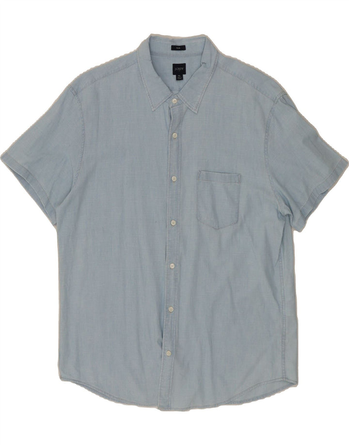 J. CREW Mens Slim Short Sleeve Shirt XL Blue Cotton Vintage J. Crew and Second-Hand J. Crew from Messina Hembry 