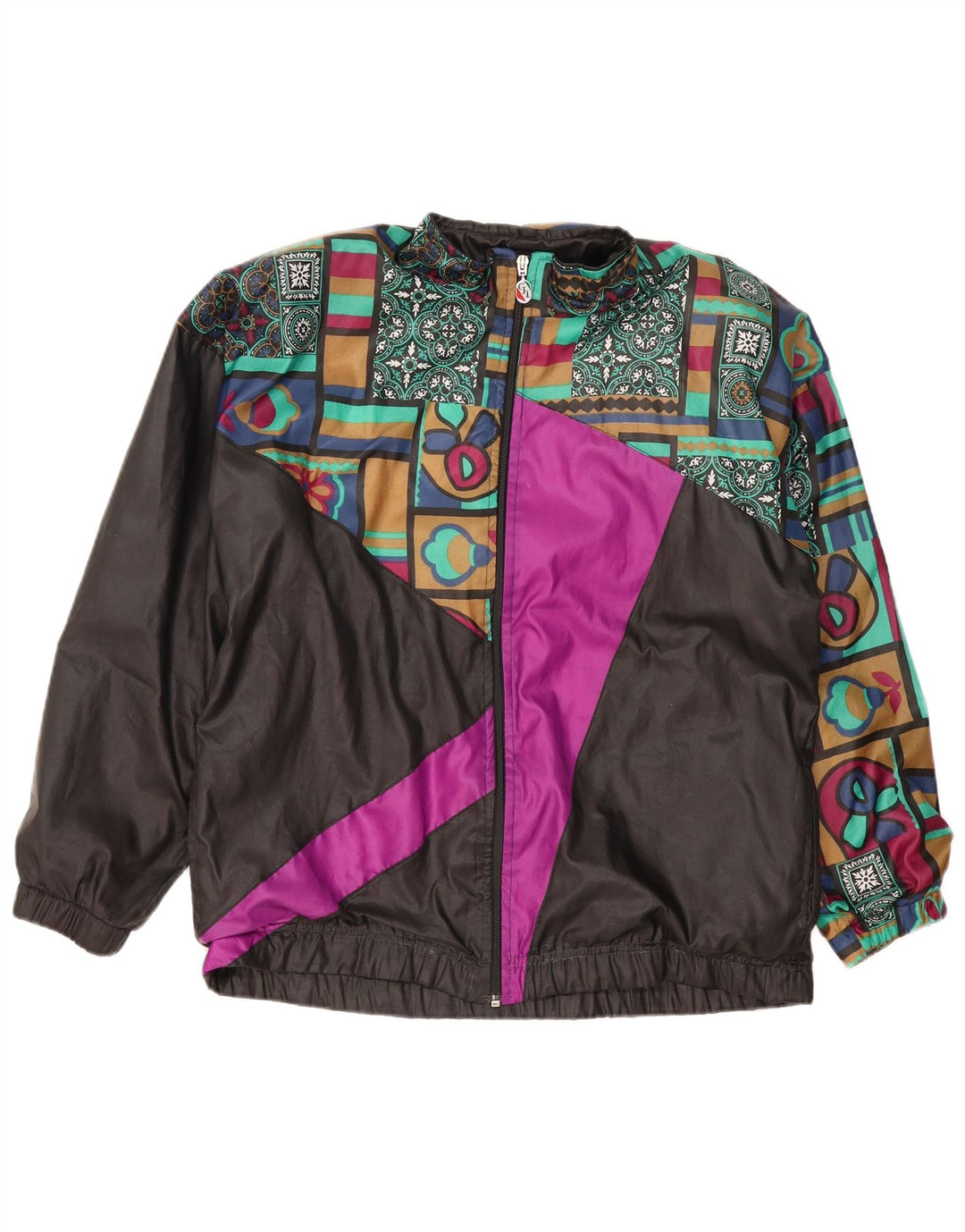 vintage Mens Survêtement Top Veste Grand Noir Colourblock Coton