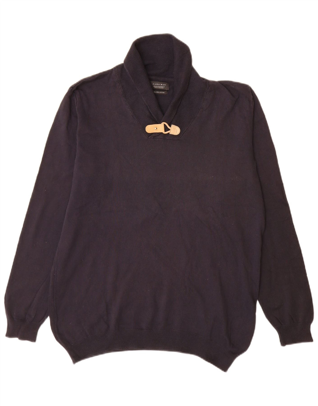 Zara Pull Col Châle Homme Bleu Marine Moyen Coton