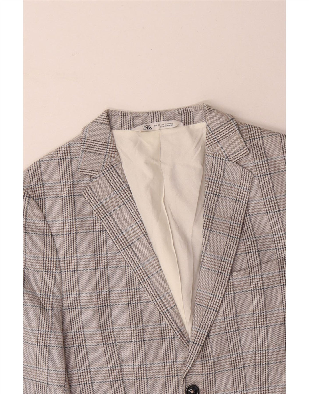 ZARA Veste blazer à 2 boutons pour homme EU 48 Gris moyen pied-de-poule Polyester