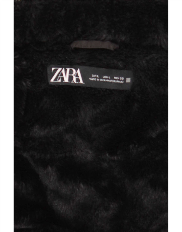 Zara Veste matelassée à capuche pour femme UK 16 Large Noir Polyester