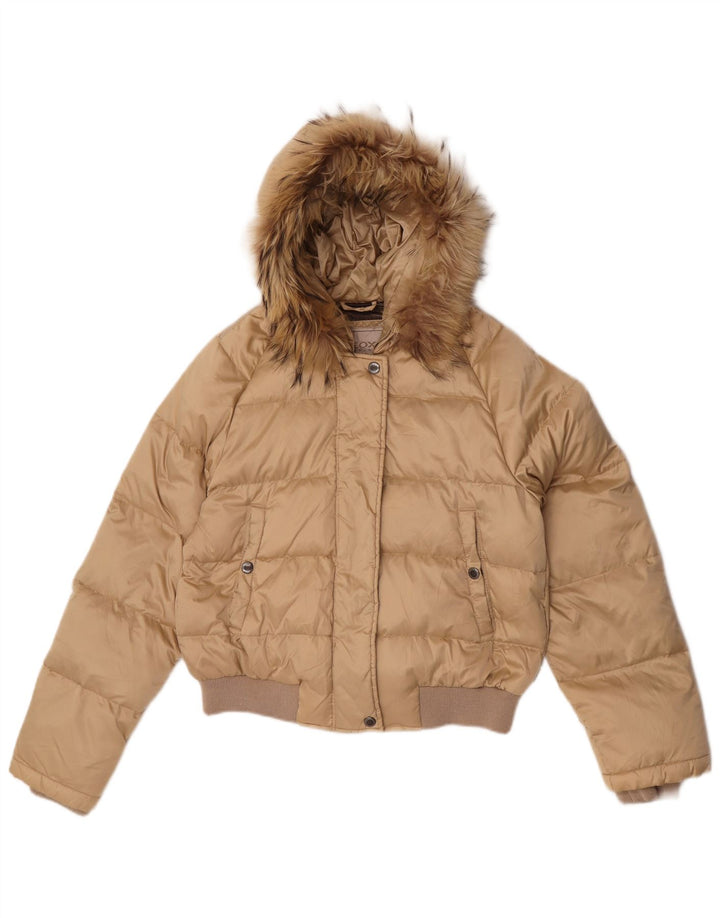 Geox Veste matelassée à capuche pour femme UK 10 Small Beige Polyamide