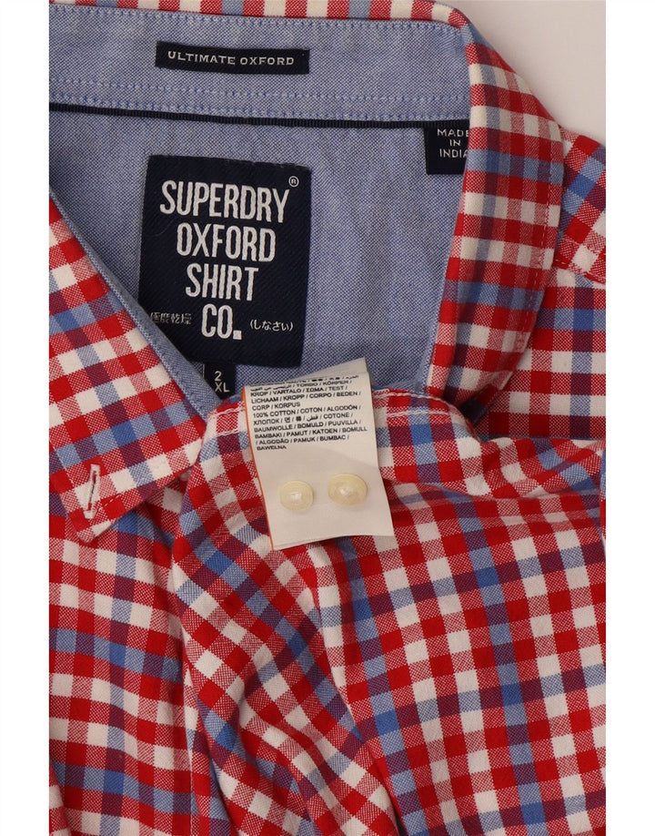 SUPERDRY Chemise à Manches Courtes Homme 2XL Rouge à Carreaux Coton