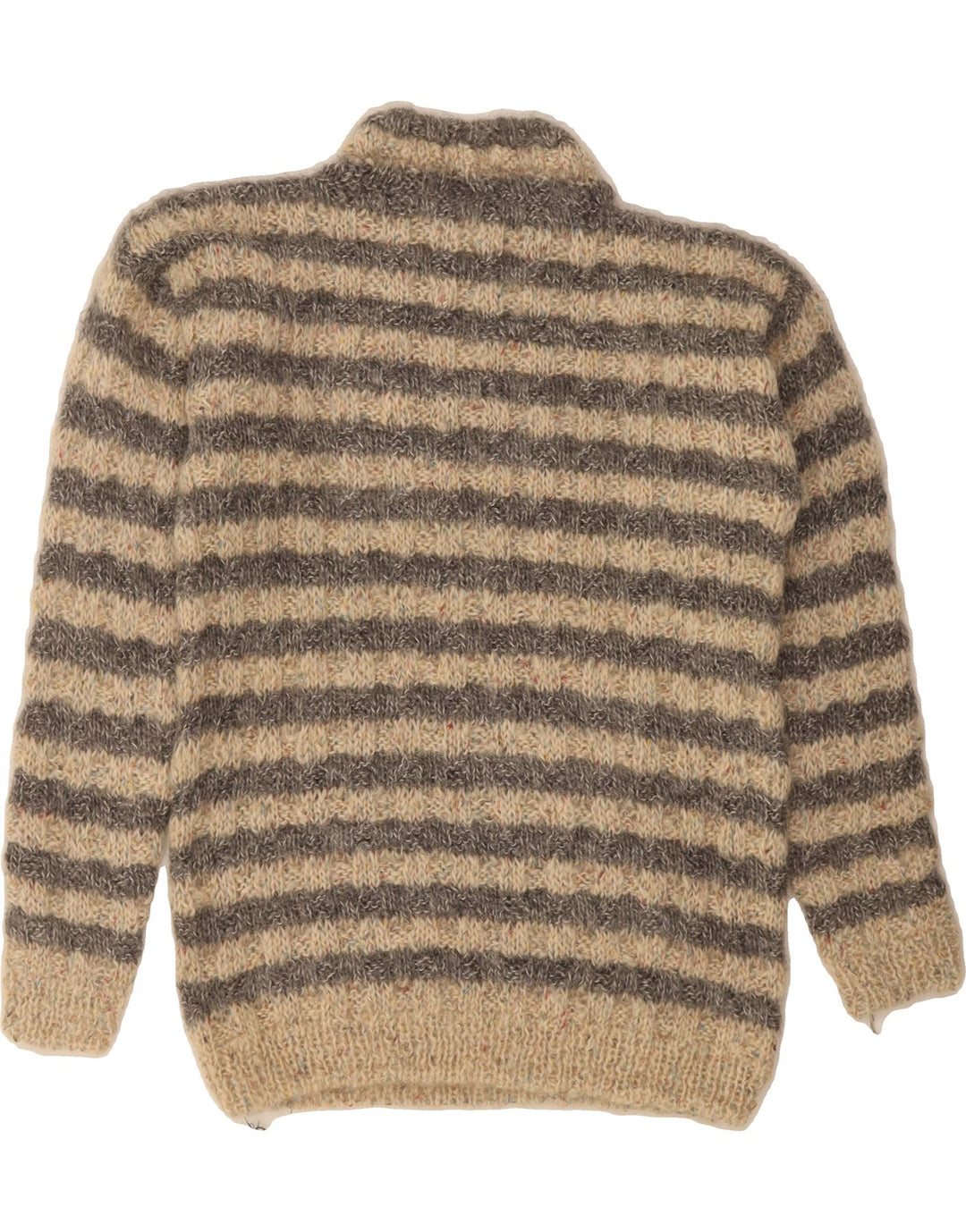 VINTAGE Womens Turtle Neck Jumper Sweater UK 12 Medium Beige Striped Vintage Vintage and Second-Hand Vintage from Messina Hembry 