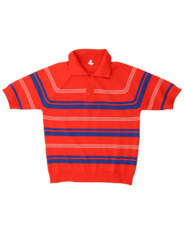 vintage Femme Polo Neck Jumper Pull UK 14 Moyen Rouge Rayé