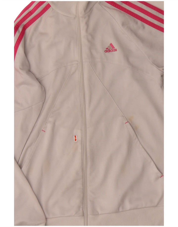 ADIDAS Girls Graphic Tracksuit Top Jacket 14-15 Years White Polyester