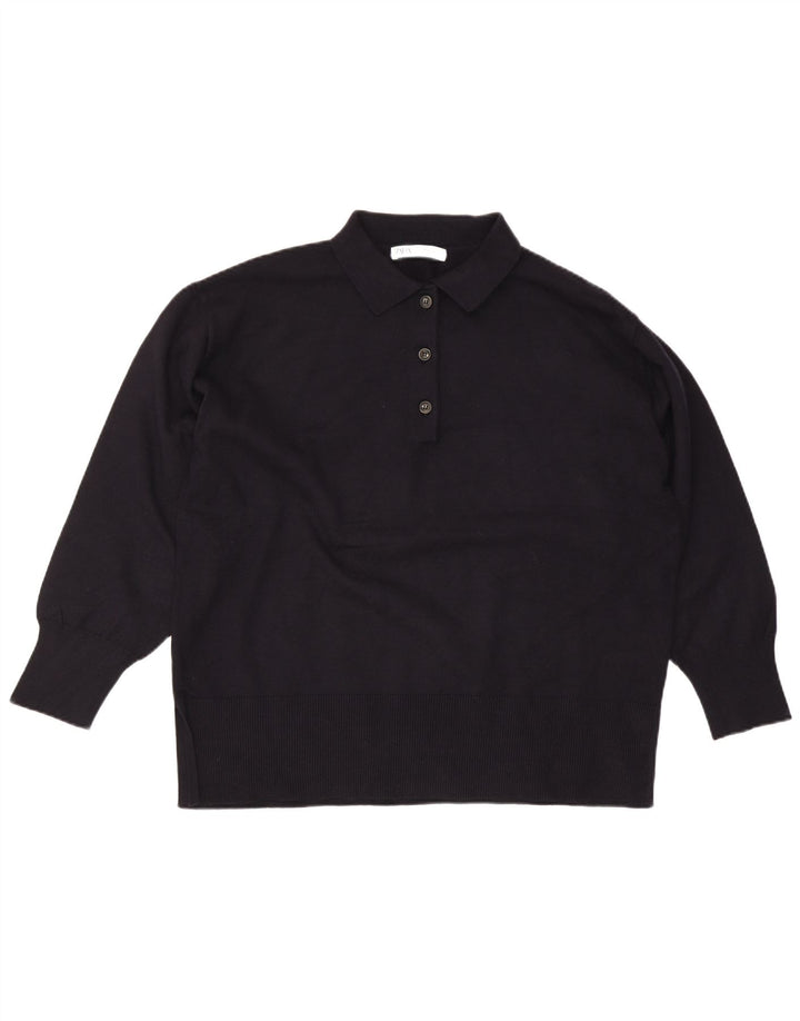 Zara Pull surdimensionné à col polo pour femme UK 14 Bleu marine moyen