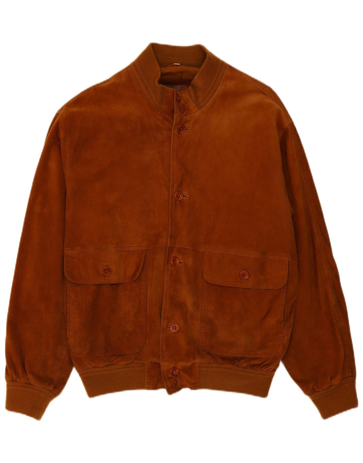 vintage Mens Suede Bomber Jacket IT 54 2XL Cuir Marron