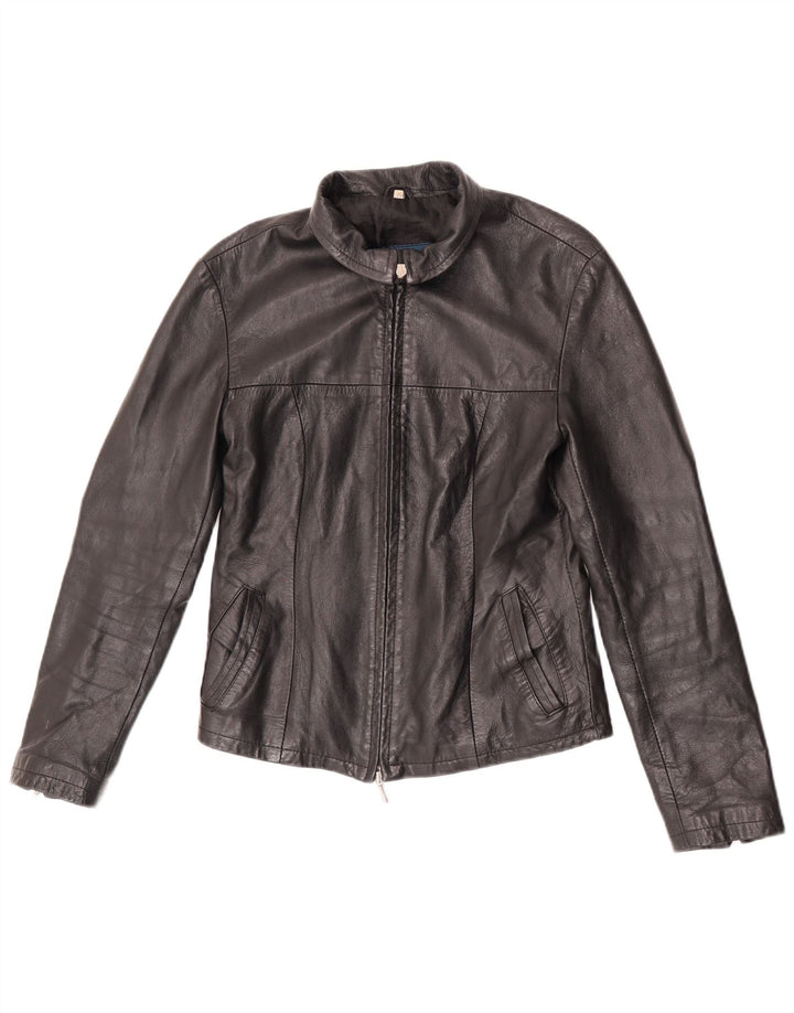 Veste en cuir femme vintage UK 12 Cuir noir moyen