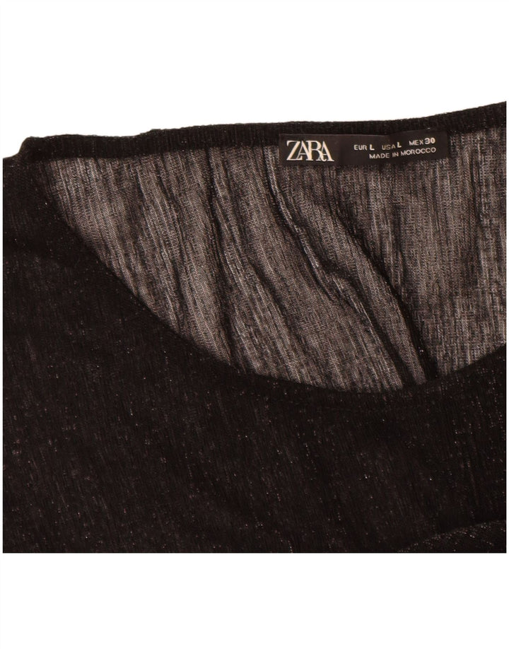 Zara Womens Blouse Top UK 16 Large Noir Moucheté