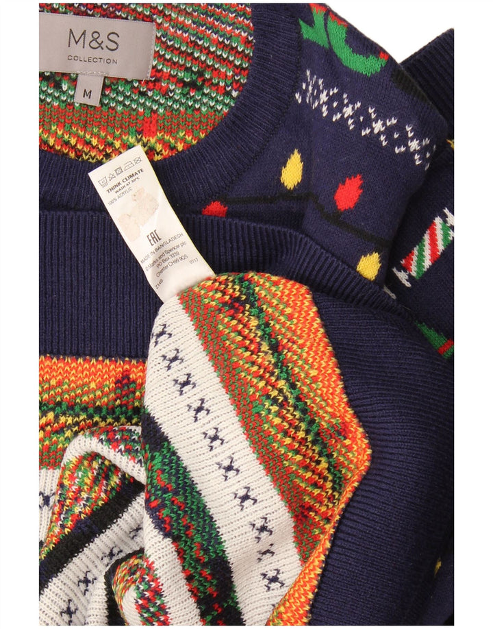 Marks & Spencer Pull à col rond pour homme Bleu marine moyen Noël