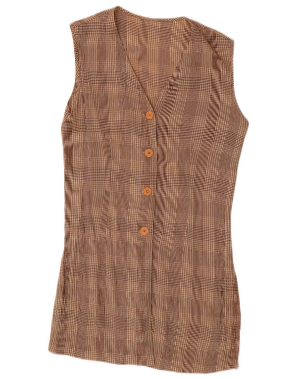 VINTAGE Femme 4 Boutons 2 Pièces Ensemble UK 10 Petit W28 Marron Check Acétate