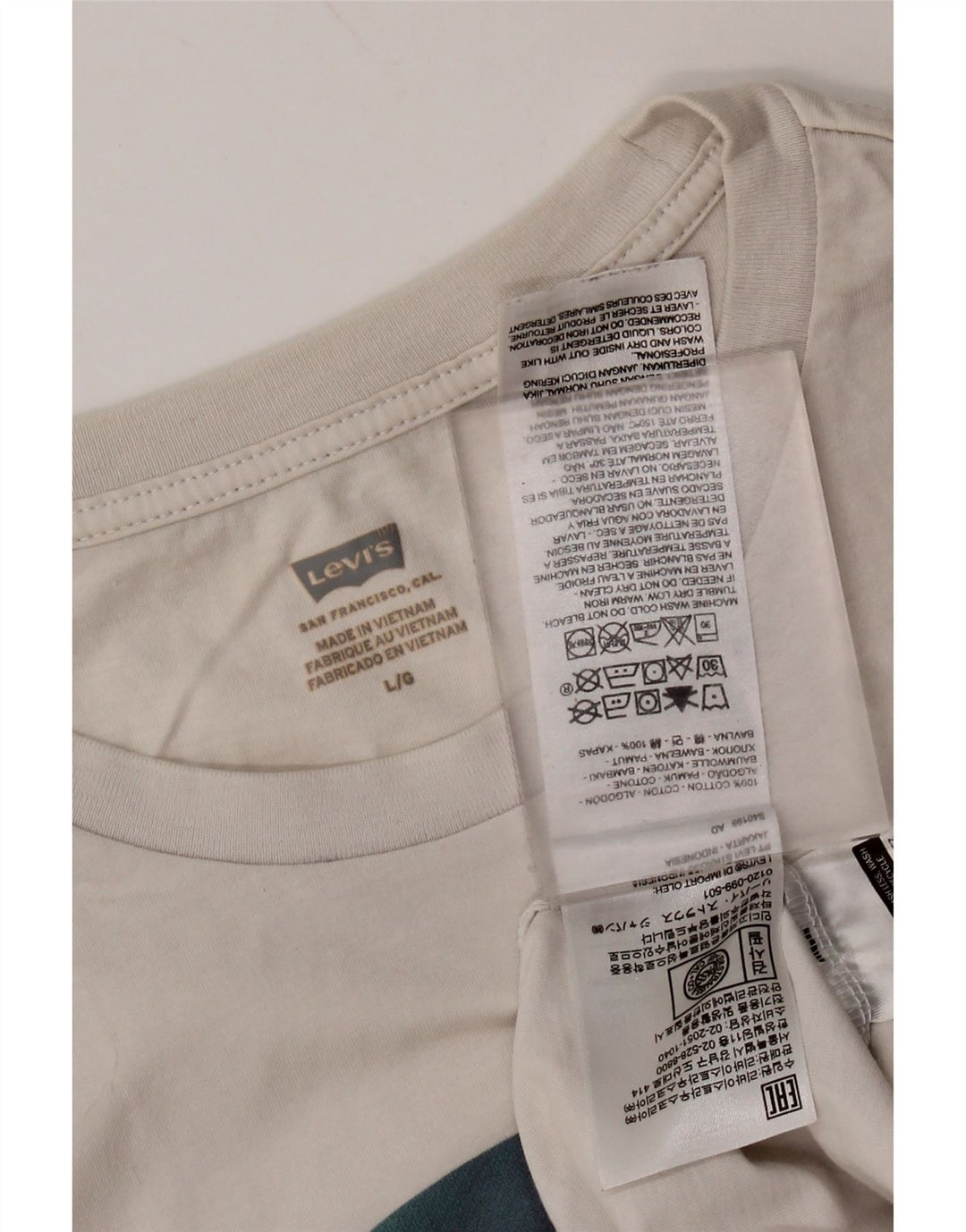 LEVI'S T-Shirt Graphique Homme Large Blanc Cassé Coton