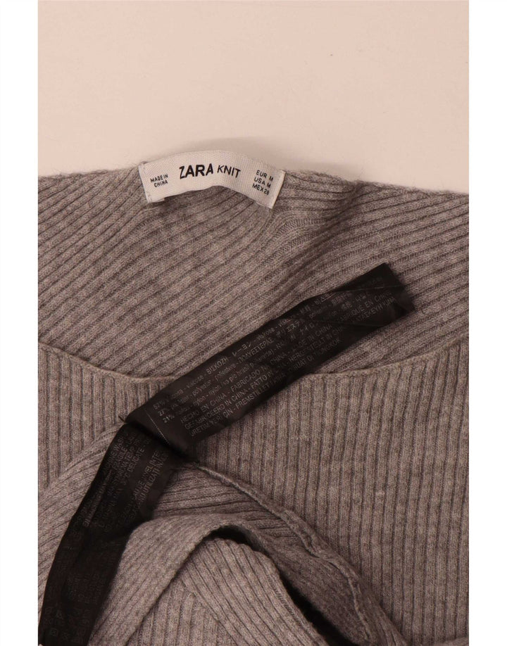 Zara Femme Top Manches Longues UK 12 Gris Moyen Viscose