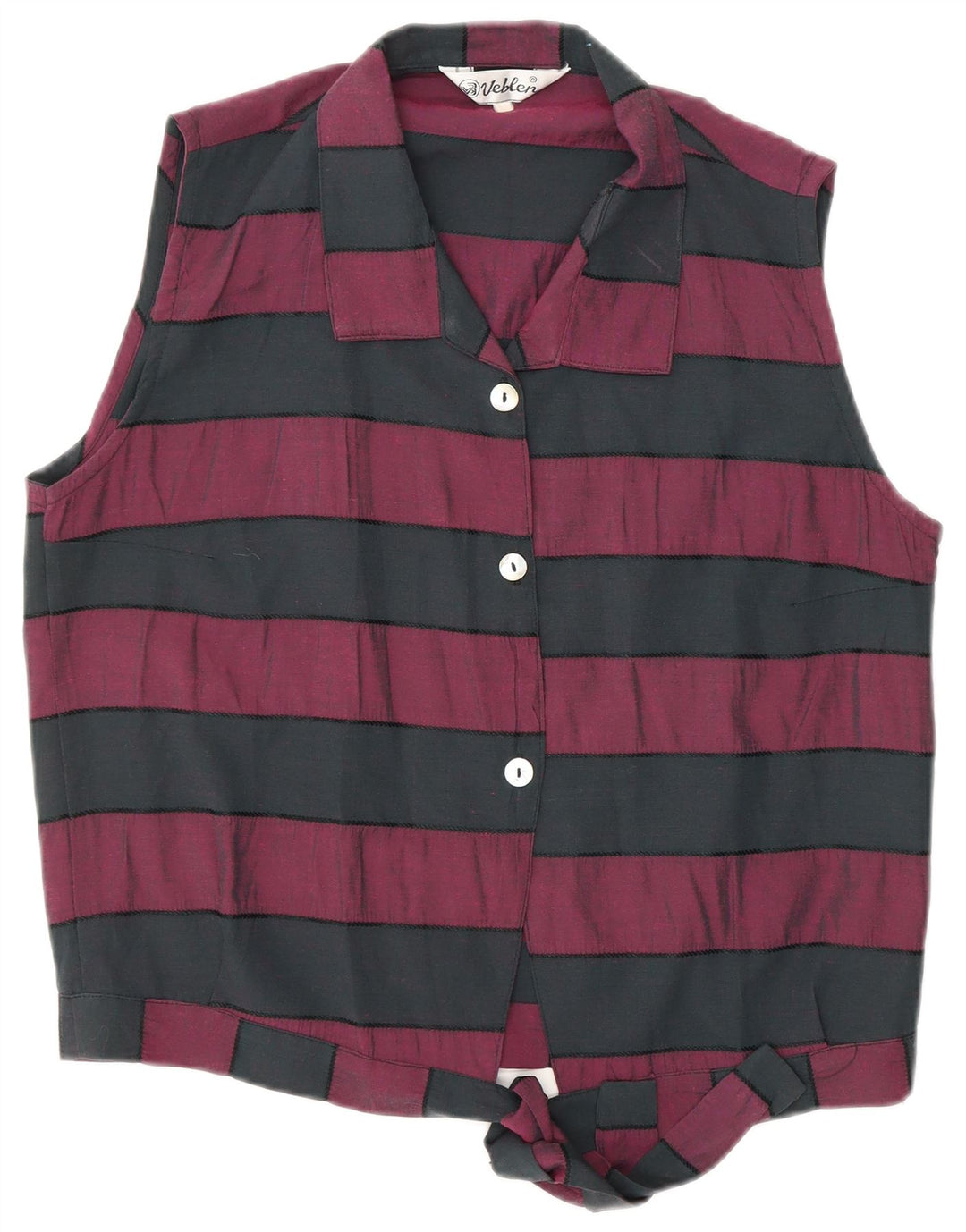 VINTAGE Femme Front Tie Shirt Blouse UK 16 Moyen Noir Rayé