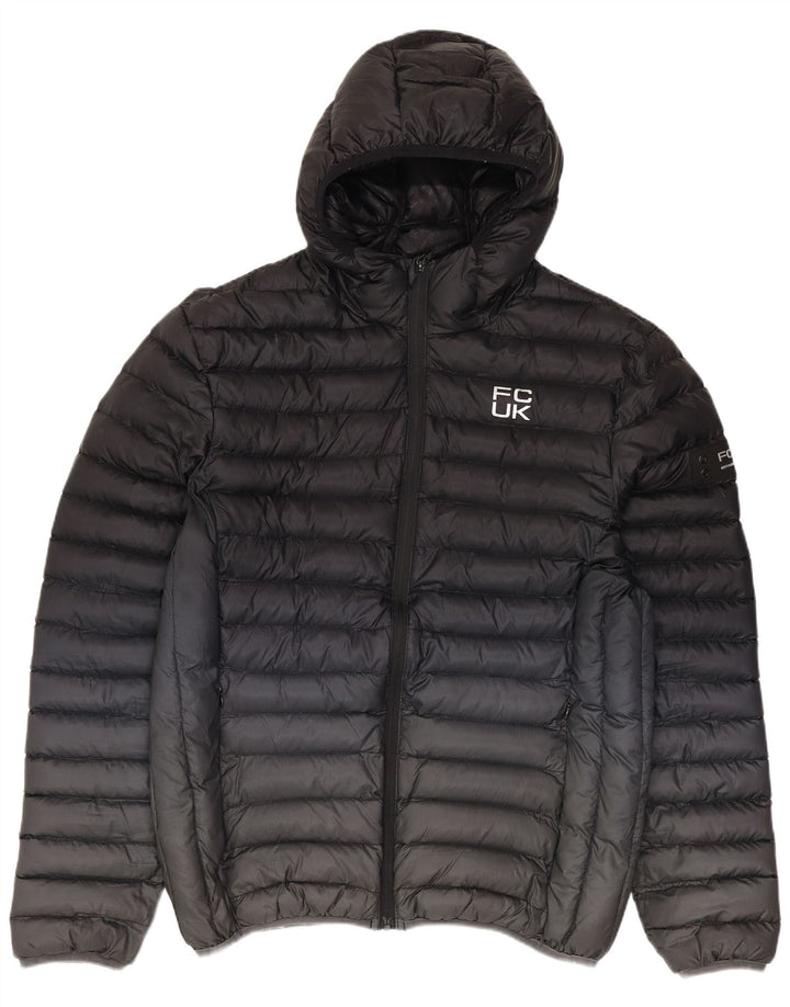 Fcuk Veste matelassée à capuche pour homme UK 38 Medium Noir Colorblock Polyester