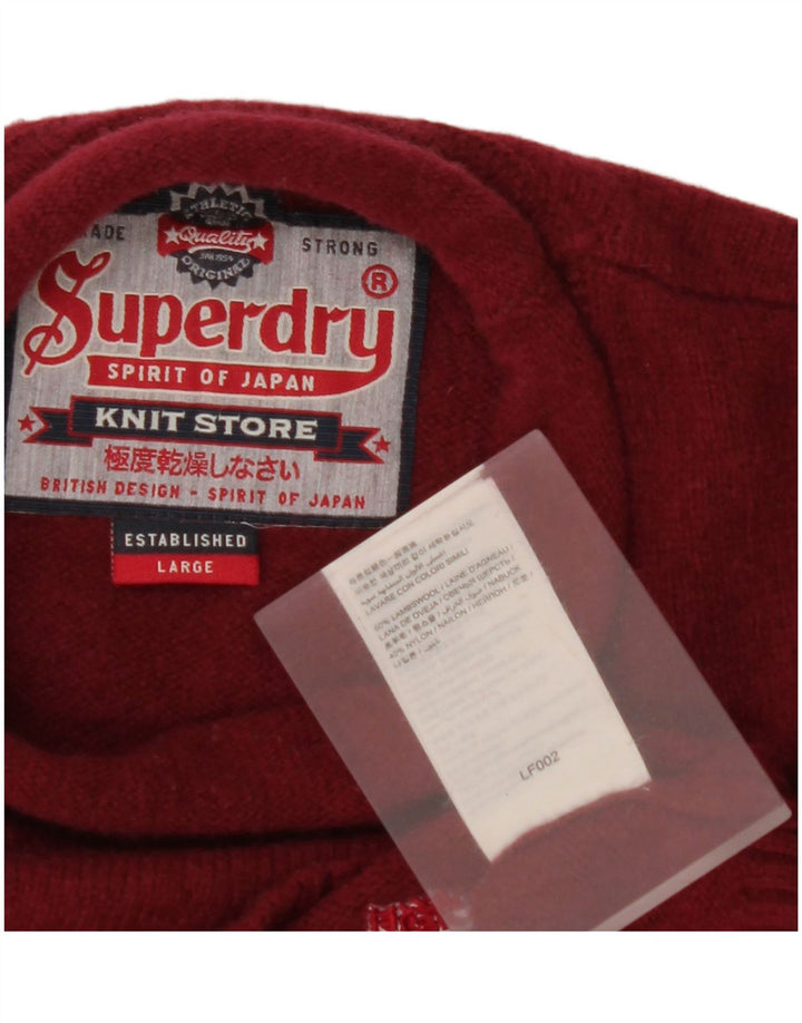 SUPERDRY Pull Col Roulé Homme Large Bordeaux Laine d'Agneau