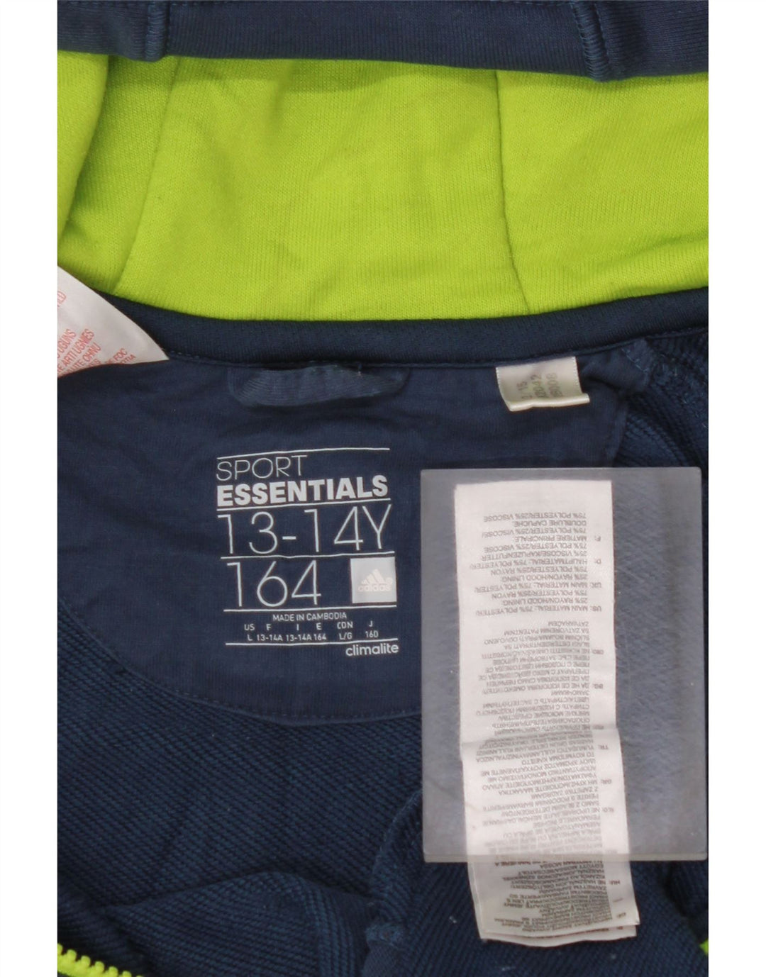 ADIDAS Pull à capuche zippé Climalite pour garçon 13-14 ans Bleu marine Polyester