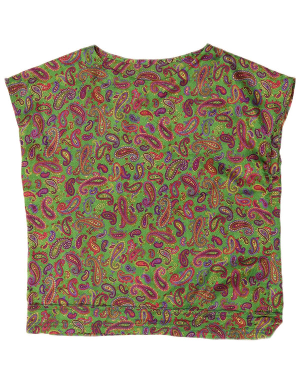 Vintage Womens Sleeveless Blouse Top UK 16 Large Green Paisley
