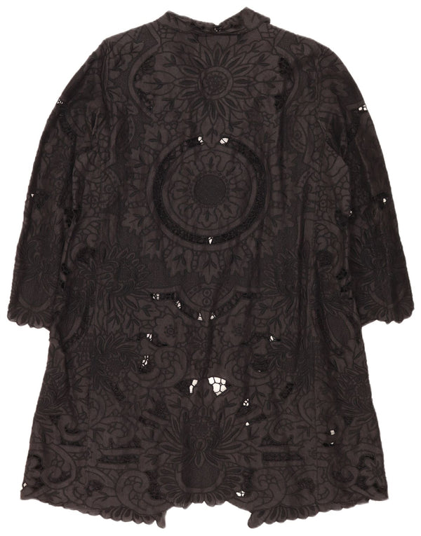 Gerard Darel Robe à manches 3/4 pour femme IT 46 Large Ramie florale noire