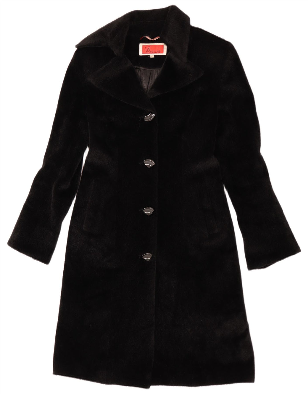 vintage Femme Fausse Fourrure Pardessus IT 42 Moyen Noir Polyester