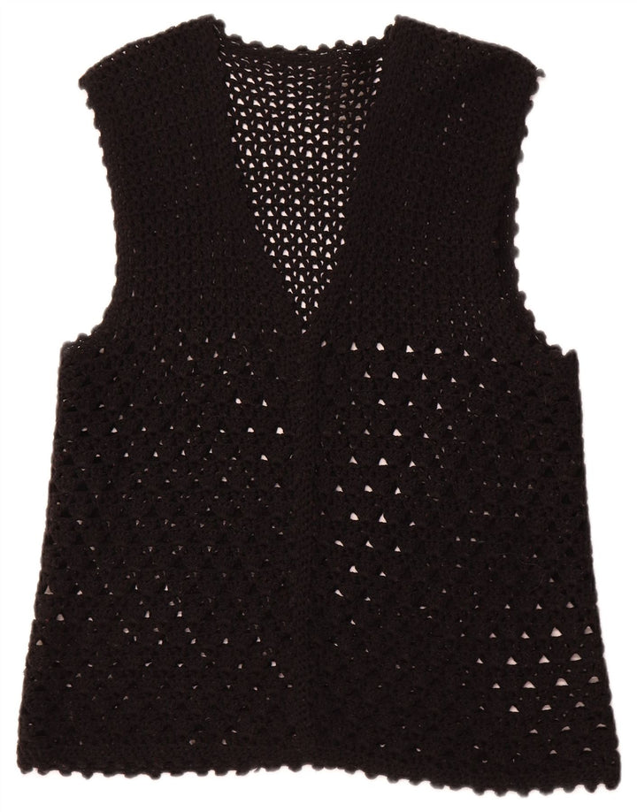 VINTAGE Femme Cardigan sans manches Pull UK 16 Grand Noir