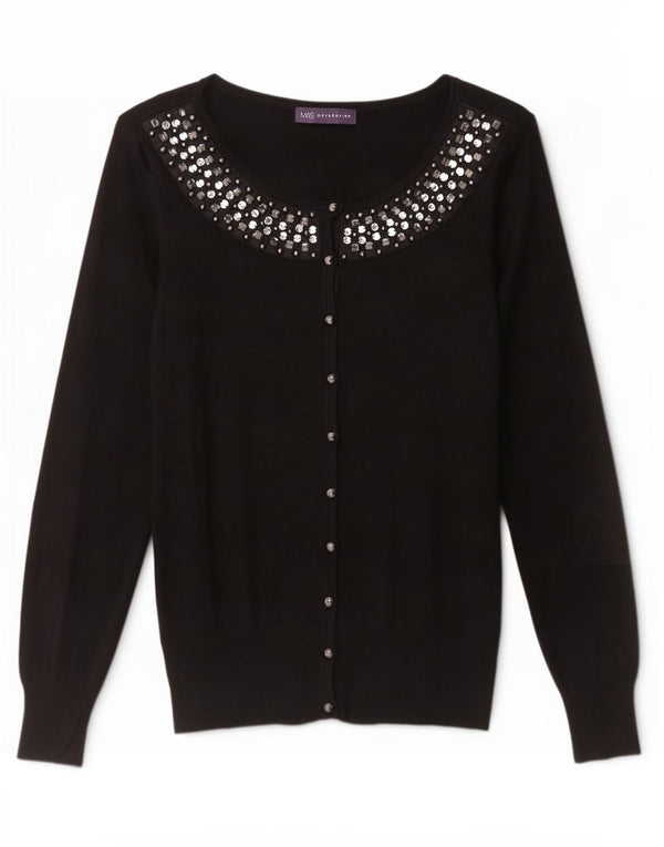 Marks & Spencer Pull Cardigan pour Femme UK 16 Large Viscose à Pois Noir