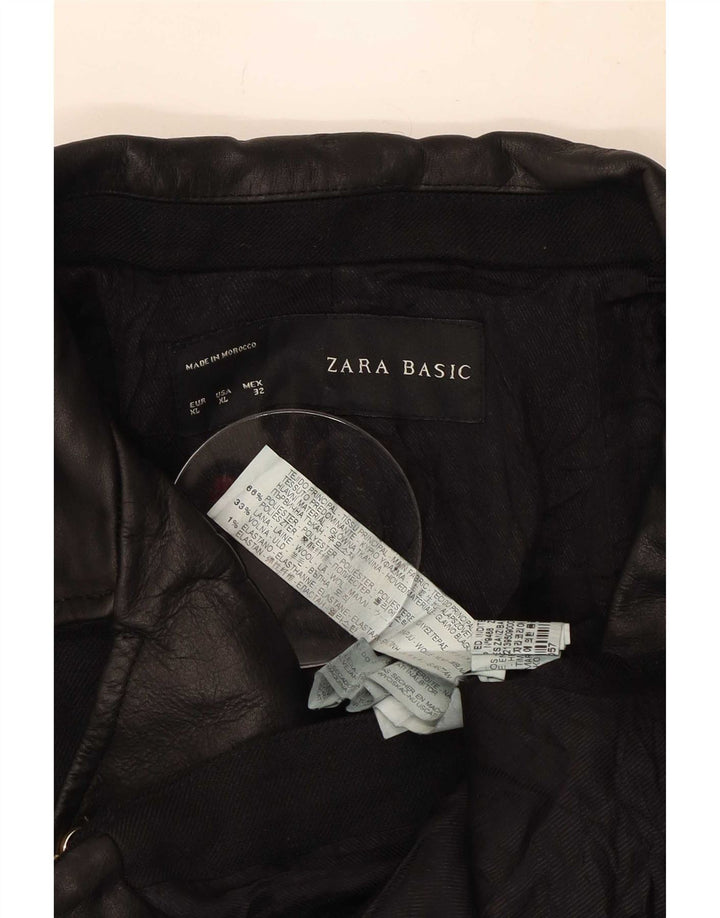 Zara Veste de motard courte pour femme UK 18 XL Noir Polyester