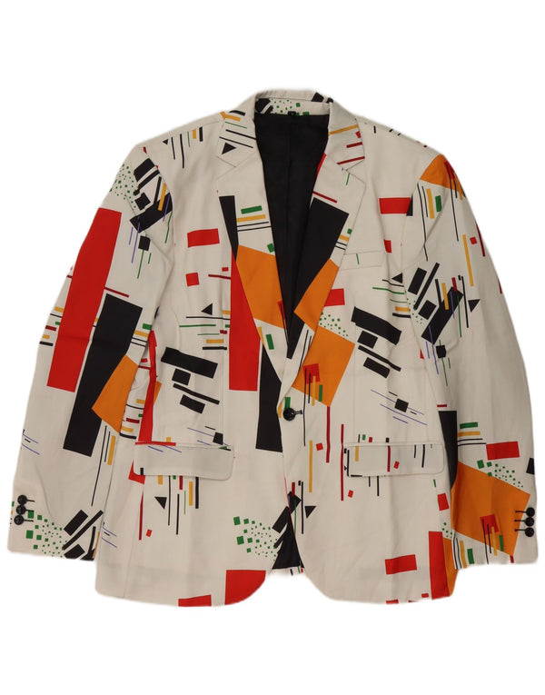 Vintage Homme 1 Bouton Blazer Veste UK 40 Grand Blanc Géométrique