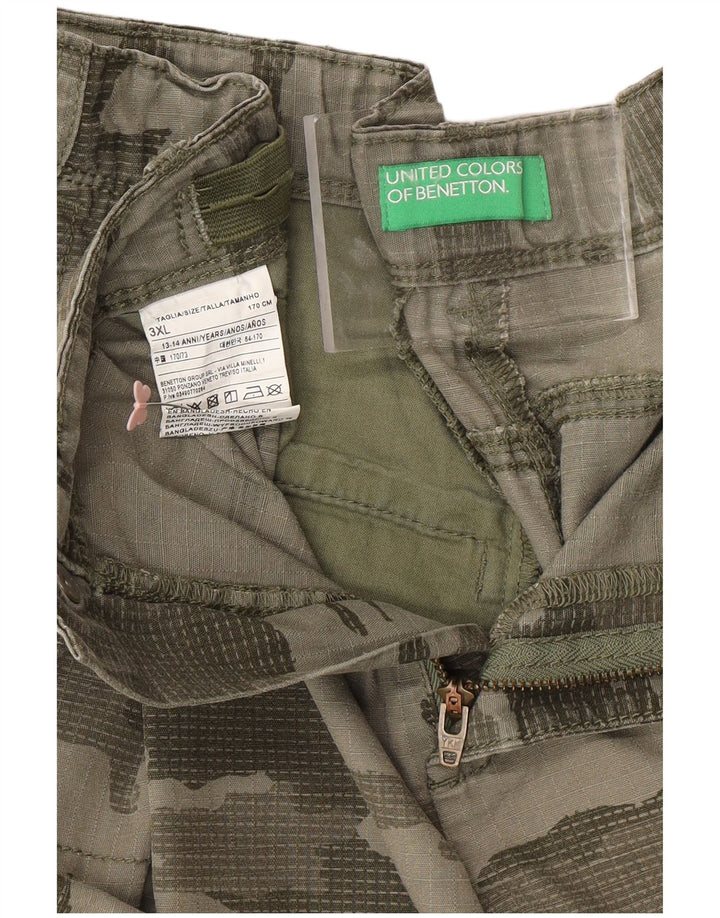 BENETTON Short Cargo Garçon 13-14 Ans 3XL W30 Kaki Camouflage Coton