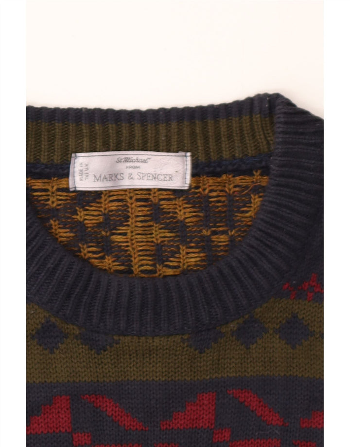 Marks & Spencer Pull à col rond pour homme Grand motif géométrique multicolore