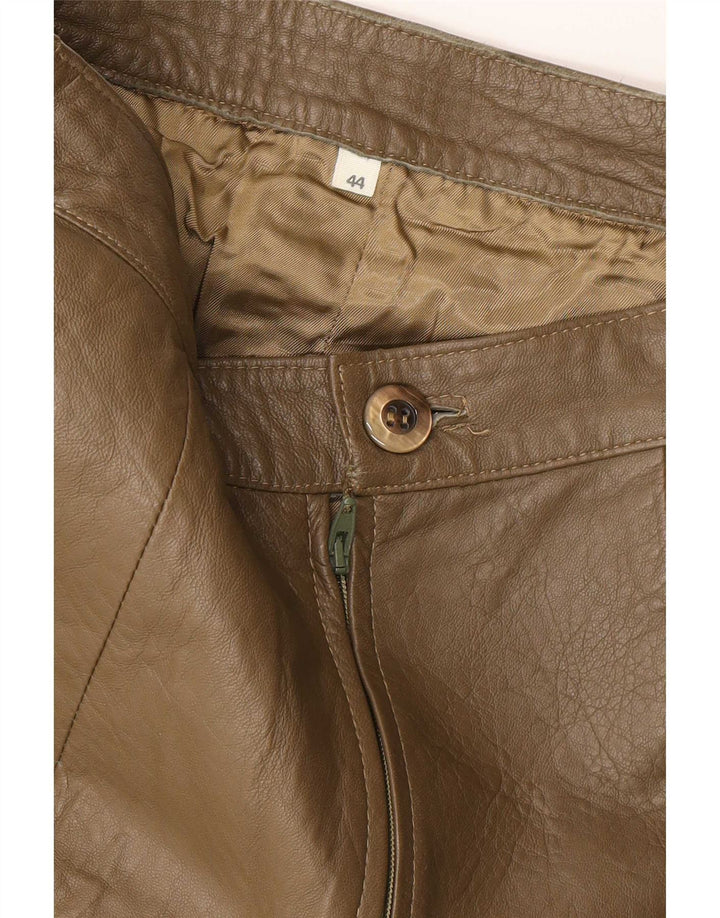 jupe en cuir femme vintage IT 44 Medium W28 Kaki