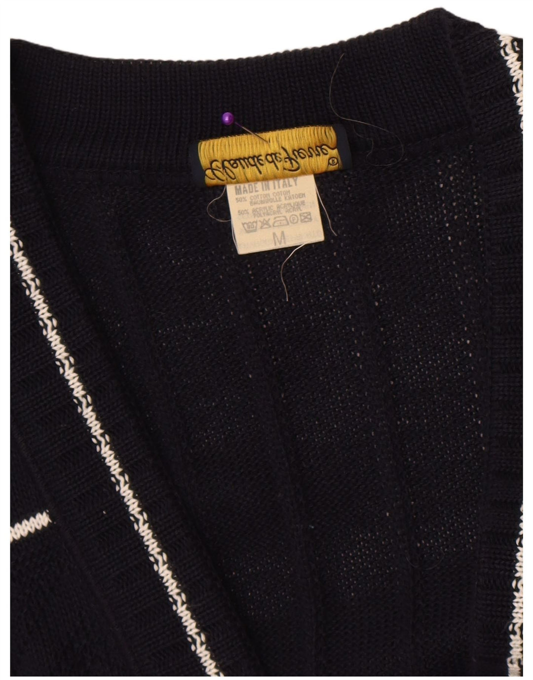 Claude De Pierre Pull Cardigan Femme UK 14 Moyen Bleu Marine Géométrique