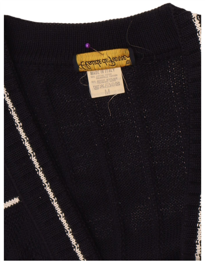 Claude De Pierre Pull Cardigan Femme UK 14 Moyen Bleu Marine Géométrique
