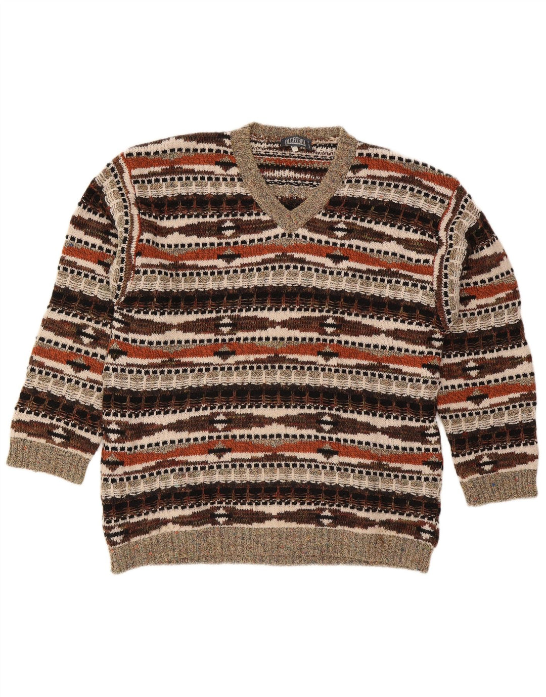 Alcatraz Pull Col V Homme XL Laine Géométrique Multicolore