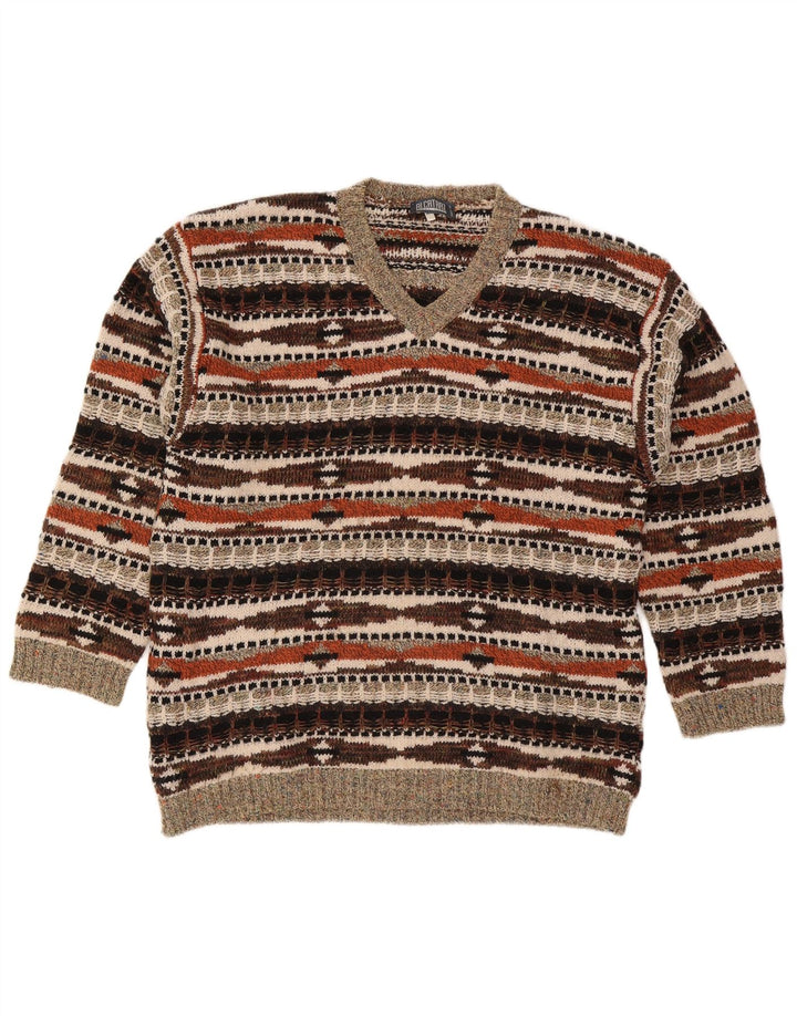 Alcatraz Pull Col V Homme XL Laine Géométrique Multicolore