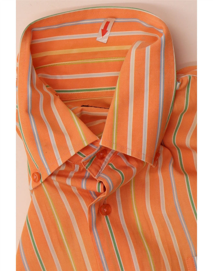 People Chemise à manches courtes pour homme en coton à rayures orange