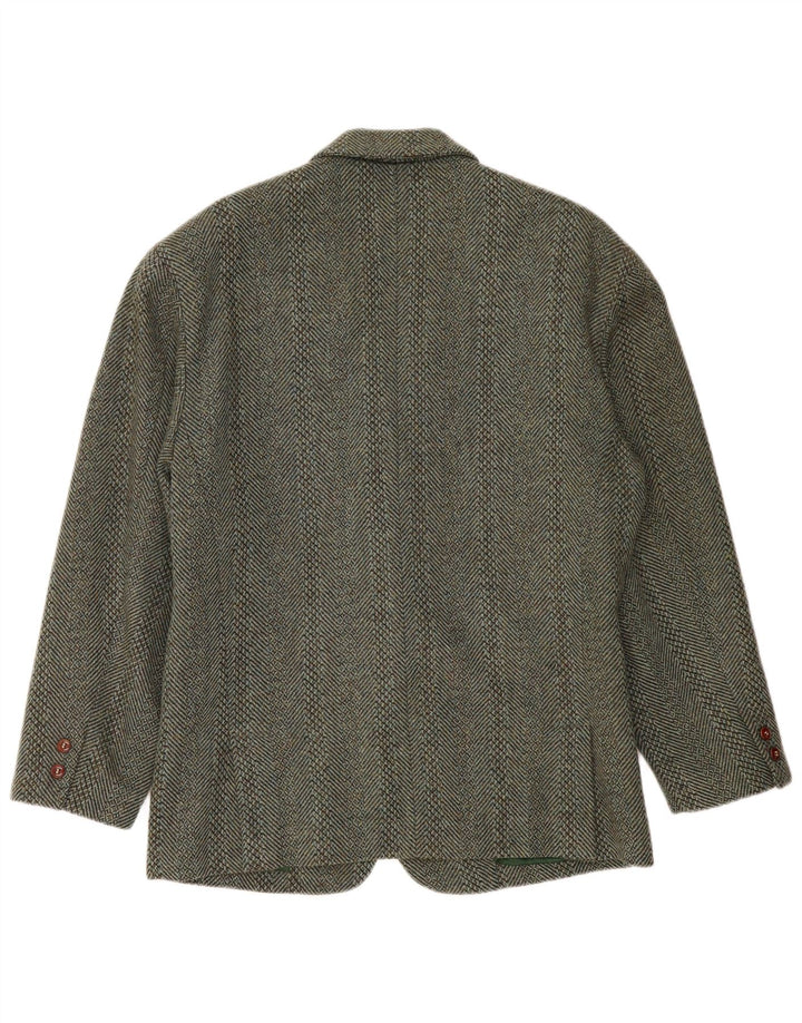 vintage Homme 2 Bouton Blazer Veste UK 38 Laine Rayée Vert Moyen