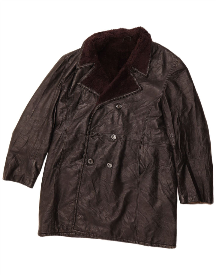 VINTAGE Mens Double Breasted Overcoat UK 40 Large Noir
