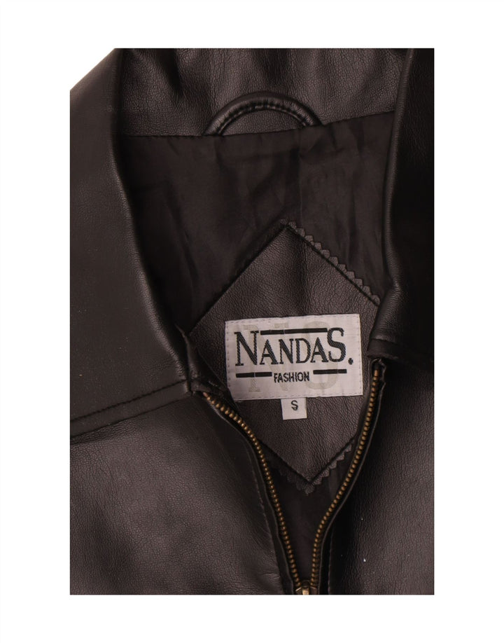 gilet en cuir femme vintage UK 10 Petit Noir