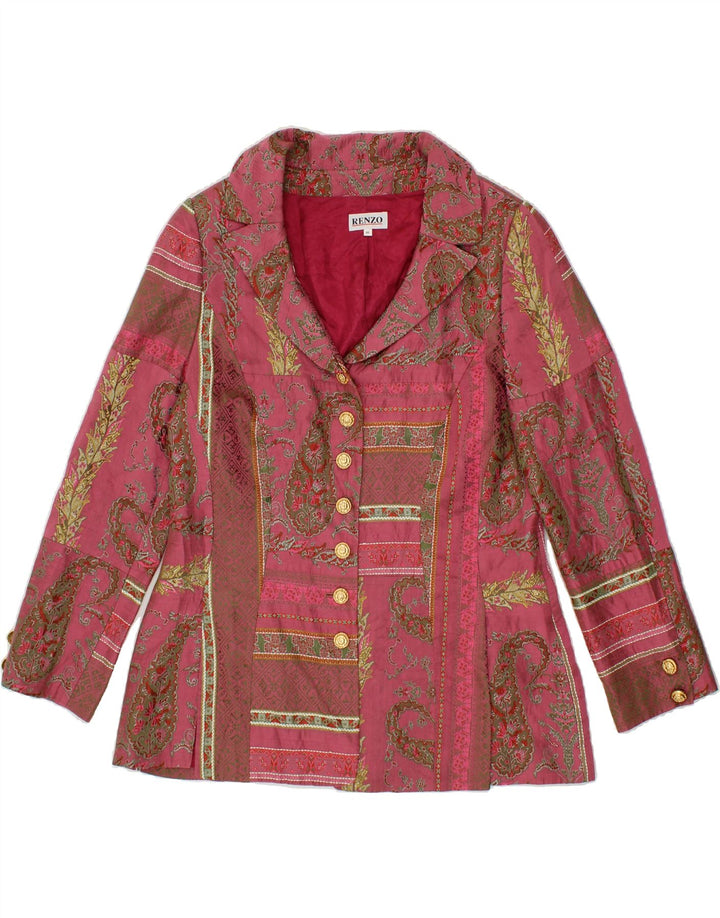 RENZO Womens 7 button Blazer Jacket IT 44 Medium Pink Paisley Acetate Vintage Renzo and Second-Hand Renzo from Messina Hembry 