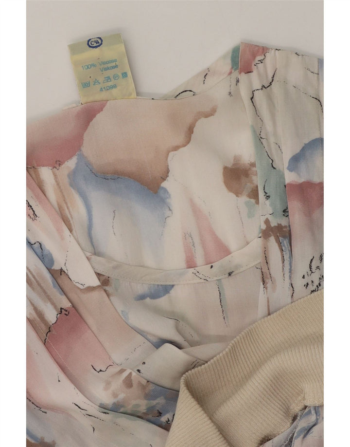 C & A Chemisier à manches longues à motif abstrait pour femme UK 44 Blanc moyen