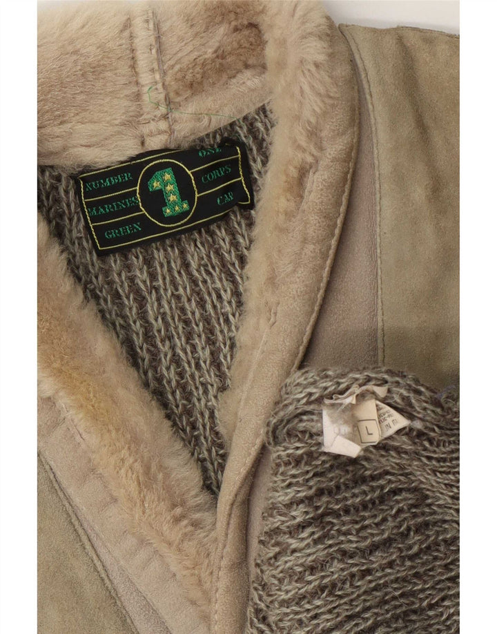 vintage Mens Shawl Neck Jumper Sweater Grande laine colorblock gris
