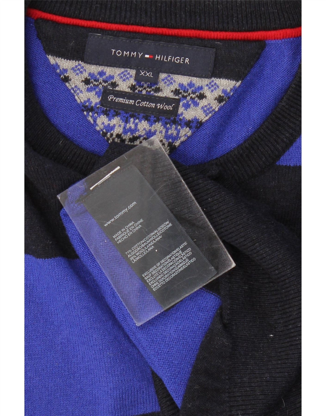 TOMMY HILFIGER Pull à col rond pour homme 2XL en coton rayé noir