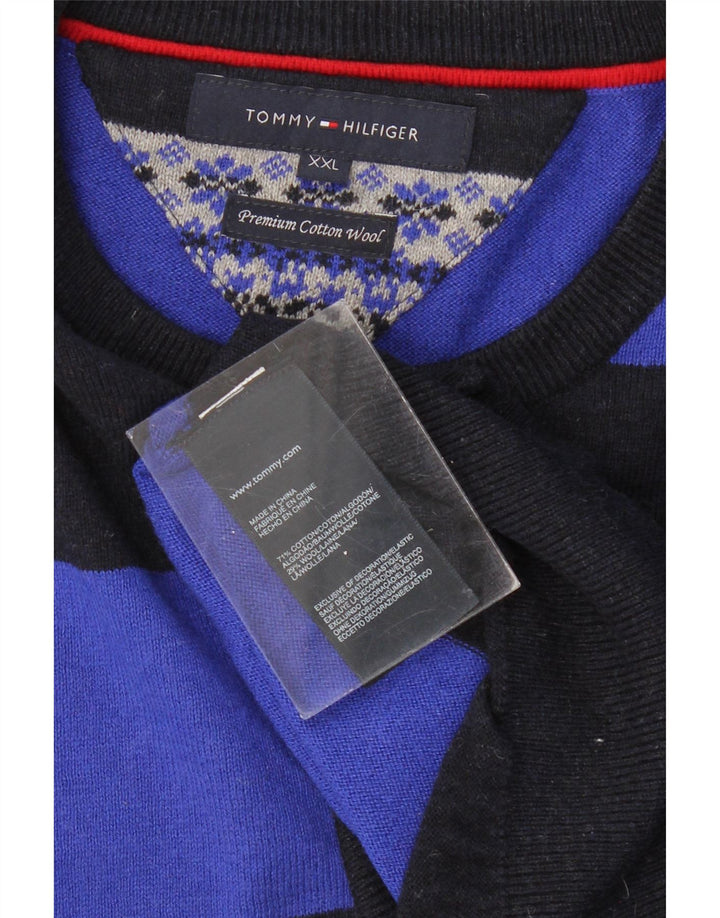 TOMMY HILFIGER Pull à col rond pour homme 2XL en coton rayé noir