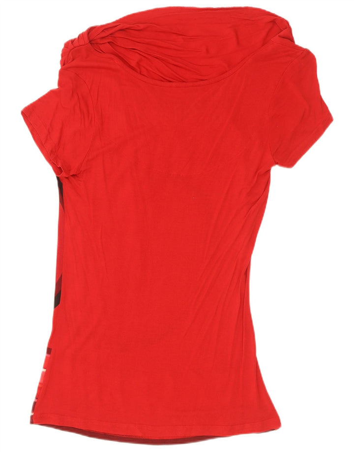 Desigual Femme Graphic Blouse Top UK 12 Moyen Rouge Géométrique