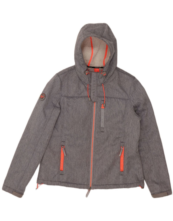 Superdry Veste coupe-vent à capuche pour femme UK 16 Large Gris Polyester